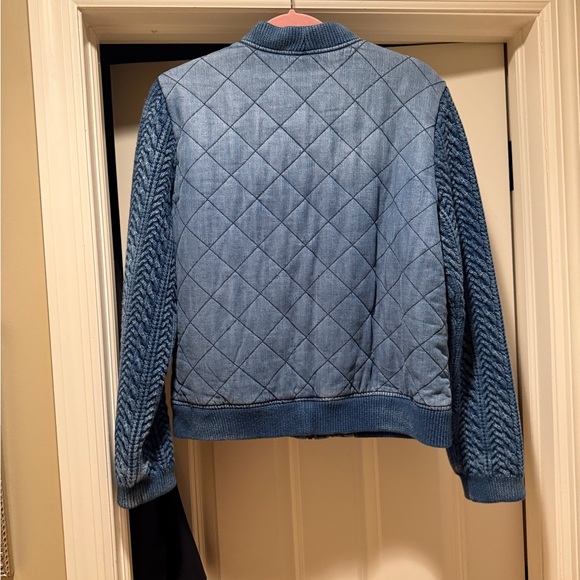NWT Anthropologie Cloth & Stone Denim Blue Quilted Bomber Jacket - Picture 6 of 14